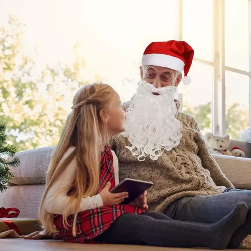 Qqx Peluca Barba Gorro Y Lentes Navidad Disfraz For Papa White (wig, Beard, Moustache) With Red Hat And Gold Glasses