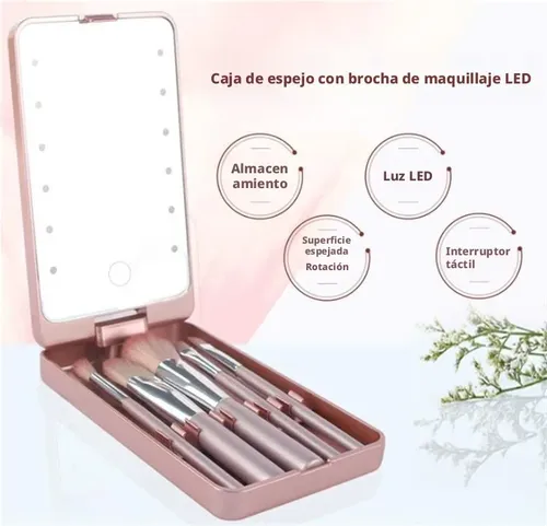 Espejo Maquillaje Led Rotación De 360°incluye Brochas .