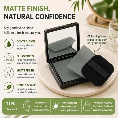 Papel Matificante Facial Con Espejo Y Puff X4 Rep