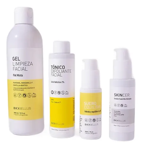 Kit Piel Grasa Gel Mixta+tónico Exfoliante+equilibre+skincer