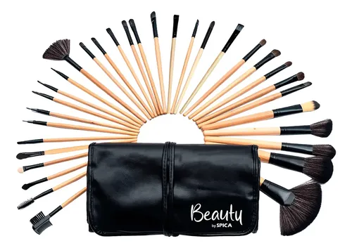 Set X32 Brochas Maquillaje Bambu BEAUTY BY SPICA Bro-01 Estuche Negro