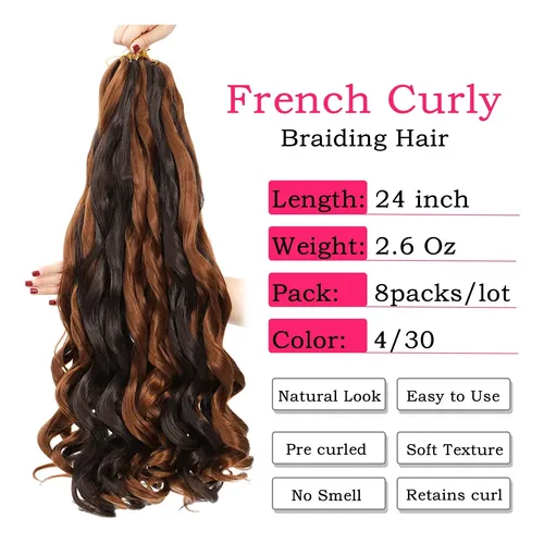 Cabello Trenzado Rizado Francés Conrora, 60 Cm, 8 Paquetes,