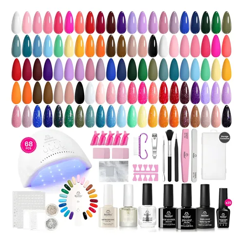 Kit Esmalte Gel 35 Colores Uv Base Y Top Coat Brillo
