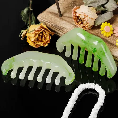 J/ 2 Peines Jade Gua Sha Masaje Facial Cabeza