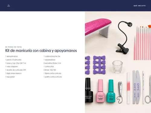 Kit Uñas Cabina Broche 5w Apoyamanos Pinceles Esmaltes Limas