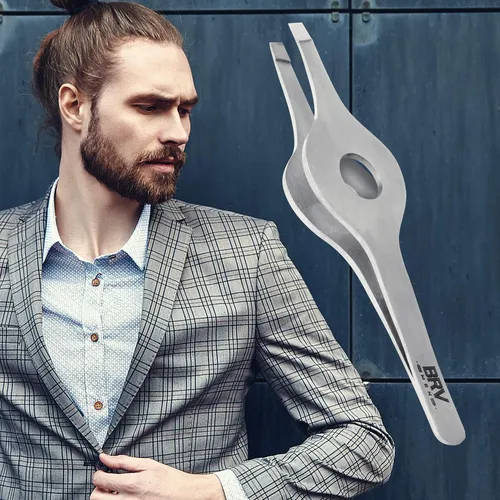 Pinzas Inclinadas Brv Men Para Cejas Y Vello Facial Plateado