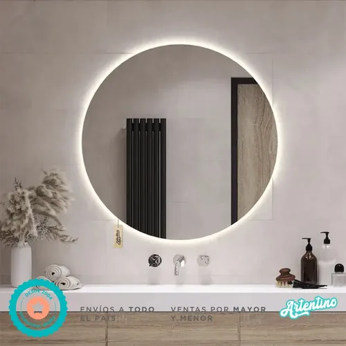 Espejo Luz Led De Pared Grande Redondo Baño Decorativo 60 Cm