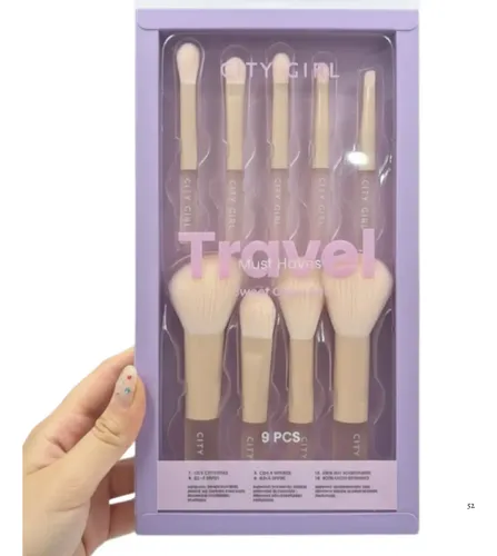 Set De 9 Brochas Makeup City Girl Viaje Cartera Lefemme