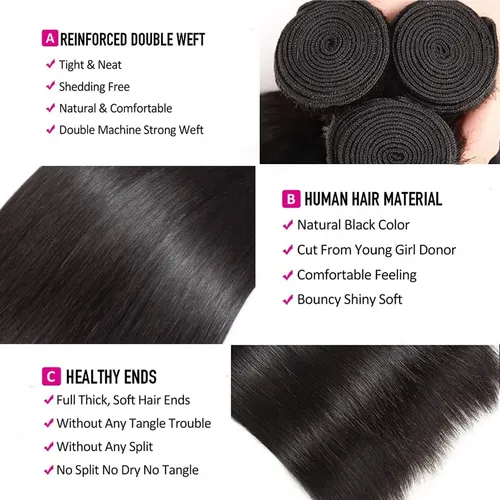 Hair Bundles Wowqueen Brazilian Lacio, 10 A 30-40 Cm, 3 Paqu