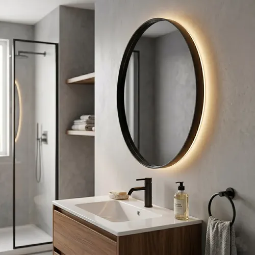 Espejo Led Redondo Baño 80 Industrial Liviano Directo 220