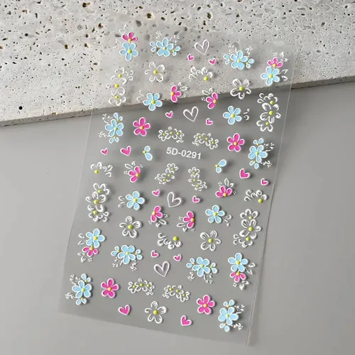 Calcomanías 5d En Relieve Flores Mariposa Arte Uñas