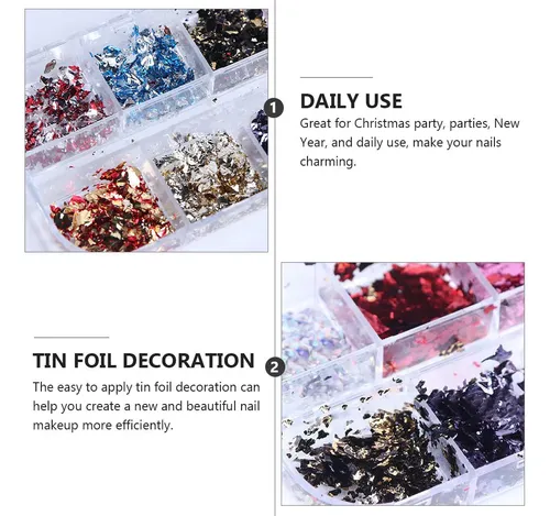 3 Cajas De Foil Para Uñas, Brillos Y Pegatinas Para Nail Art