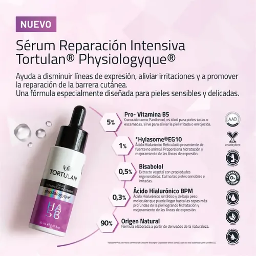 Tortulan Physiólogyque Sérum Reparación Intensiva 30ml Tipo de piel Todo tipo