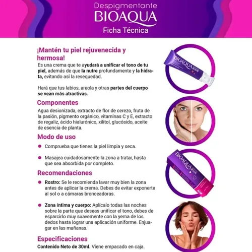 Crema Blanqueadora Zonas Íntimas Bioaqua Rostro Piernas