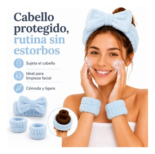 H  Facial Y Muñequeras Skin Care Cabello 3 Pz Azul Claro Azul Claro