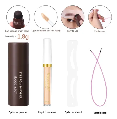 Kit Maquillaje Cejas Polvo, Brocha, 12 Plantillas, Corrector