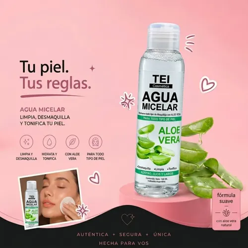 Agua Micelar Tei Cosmética Aloe Vera Limpieza Facial 130ml