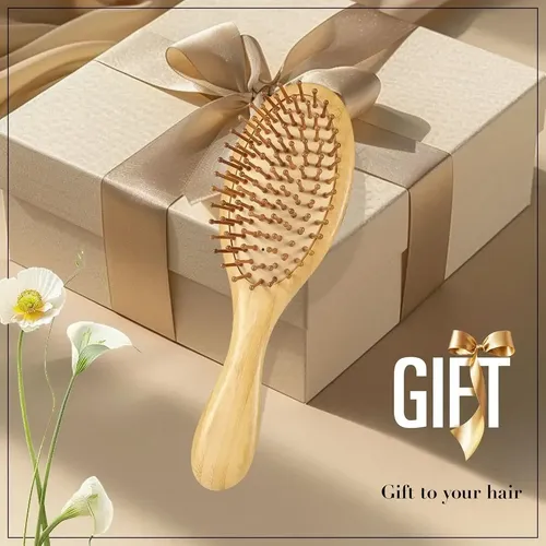 Cepillo Para Cabello De Madera Masajeador Beige Bz7