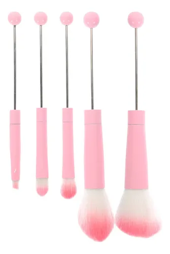 Set 5 Pinceles Maquillaje Rosas Con Mango Metal Y Cerdas