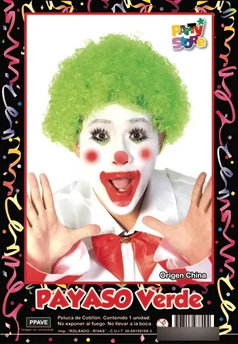 Peluca Payaso Verde Rulos Corto Party Halloween Afro