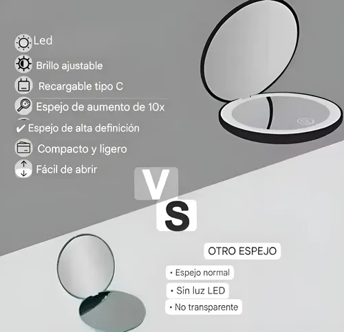 Espejo Led Plegable Portátil Para Maquillaje Cartera Doble