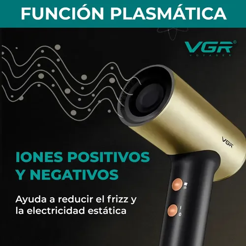 Secador De Pelo Profesional Vgr V-441 1400w 4 Temperaturas Negro Y Dorado