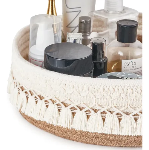 Organizador Maquillaje Mkono De Macramé, Amarillo Y Blanco