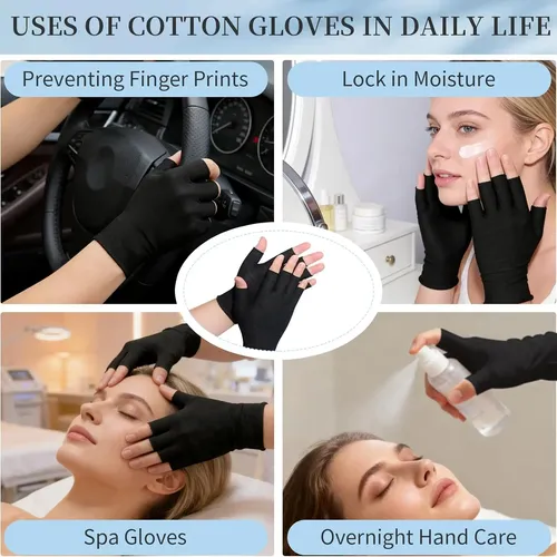 Guantes Sin Dedos Algodón Negro Hidratantes Para Manos Seca