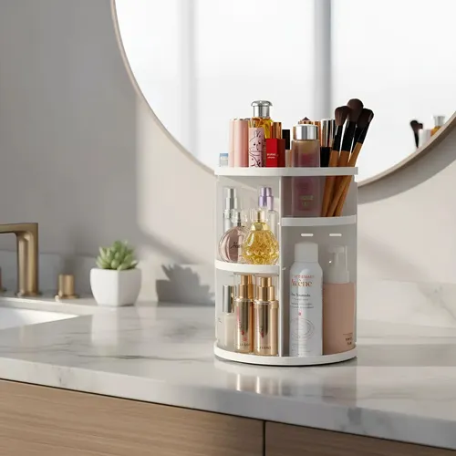 Organizador Maquillaje Porta Cosmético Giratorio Ajustable Blanco