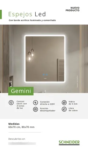 Espejo Led Con Borde Acrílico Iluminado Gemini 80 Schneider
