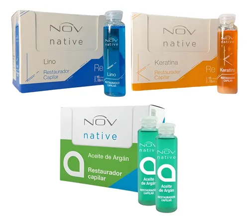 Ampollas Nov Native Argan + Lino + Keratina X 3 Cajas