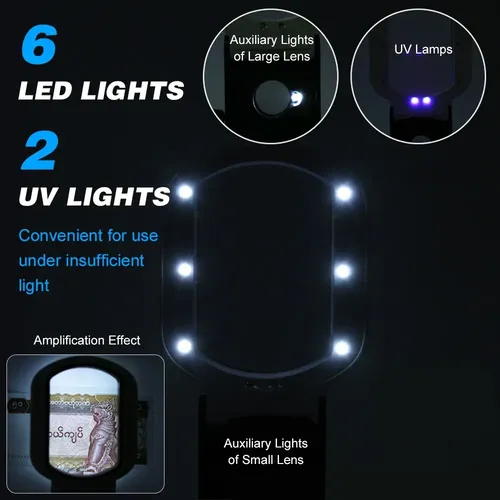 Lupa Plegable Con Luces Led Espejo De Aumento 2 De Mano