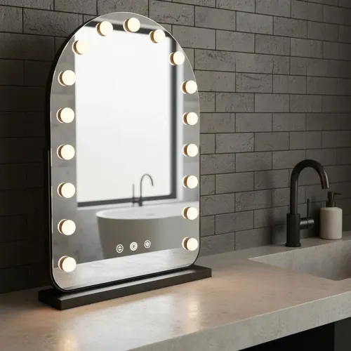 Espejo Con Luz Led Touch Tactil con Función Dimmer 52 X 74 CM Arco Medio Punto De Apoyo CuantoArte Para Baño Dormitorio Tocador Maquillaje Profecional
