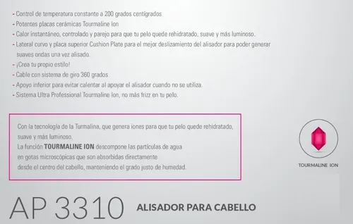 Planchita Plancha Pelo Alisado Ion Profesional Yelmo Ap-3310