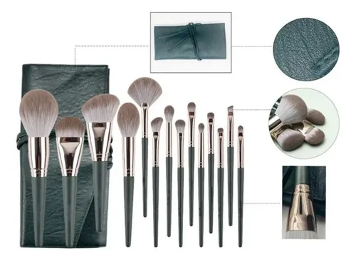 Pinceles Brochas De Maquillaje Set X 14 Con Estuche Premium