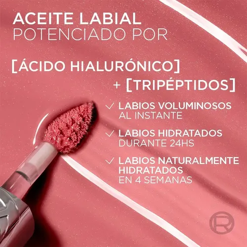 L’Oréal Paris Plump Ambition Lip Oil, Brillo Labial Efecto Voluminizador con Ácido Hialurónico, Hidratación Intensa para tus Labios, Tono Worth It, 5 ml
