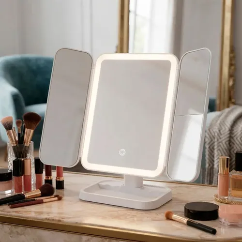 Espejo Triple Con Luz Led Usb Maquillaje Triptico Makeup