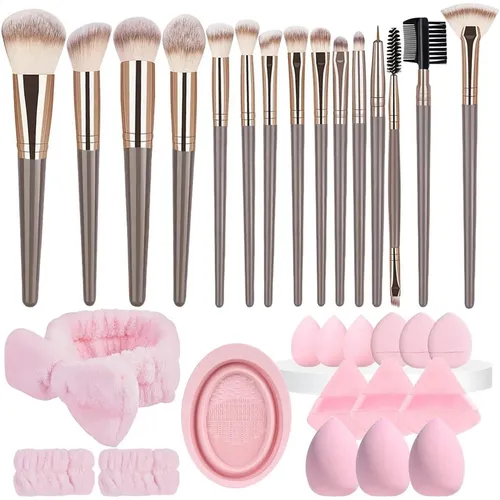 31 Pcs Set De Pinceles De Maquillaje + Esponja Y Esponja