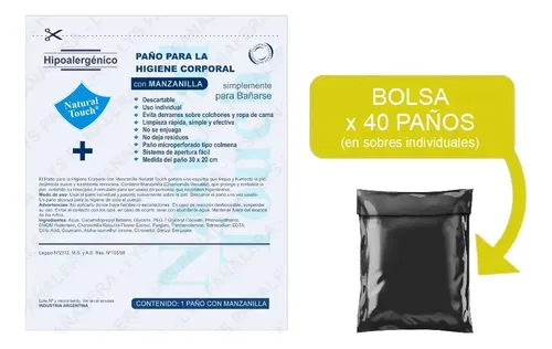 40 Paños Natural Touch Con Manzanilla P/ Higiene Corporal