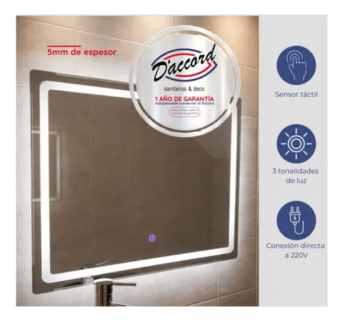 Espejo Led Daccord Rect 40×60 Borde Pulido 3 Tonos Led