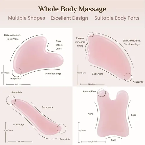 Set 4 Herramientas Gua Sha Rena Chris Piedra Rosa