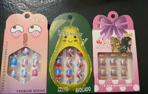 12 Uñas Postizas Para Nenas Estampadas Pack X 2 Unidades