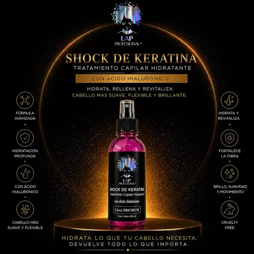 Shock De Keratina Lap Profesional 250ml Hidratación y Nutrición Capilar Antifrizz