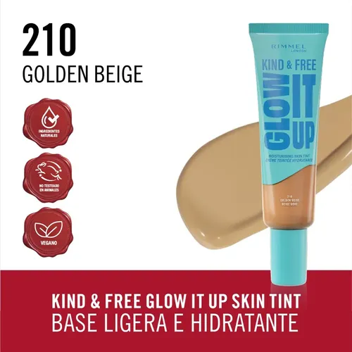 Base Rimmel Kind & Free Hidratante Glow It Up X 30 Ml Tono 210 Golden Beige