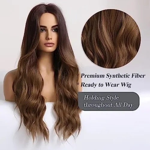 Pelucas Mujer Dama Cabello Naturales Larga Onduladas Marrón