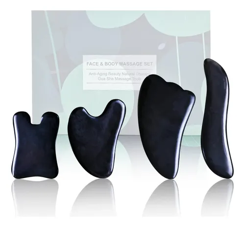 Set 4 Herramientas Gua Sha Rena Chris Masaje Facial Negro