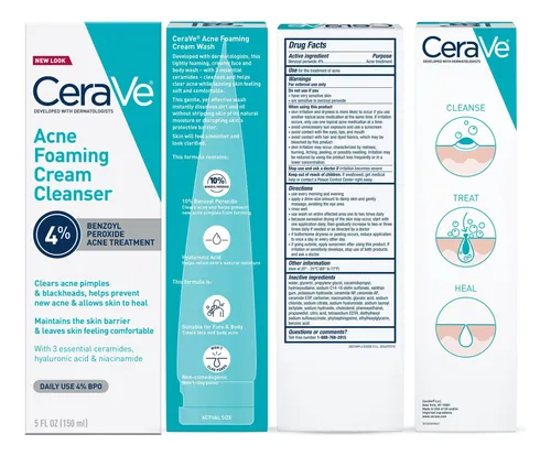 Crema Limpiadora Espumosa Para El Acné Cerave, 4% De Benzoil Acneica Día/noche