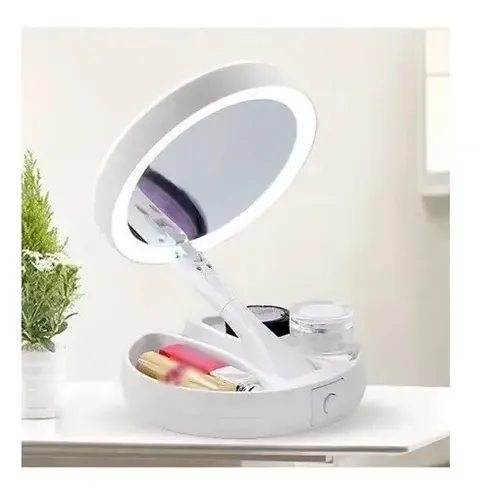 Espejo Con Luz Led P/maquillaje C/aumento Doble Faz Plegable