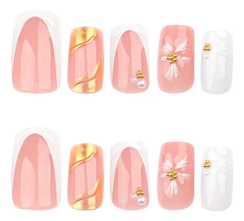 3d Sunflower Armor Para Uñas Blancas, Diseño Simple, Corta