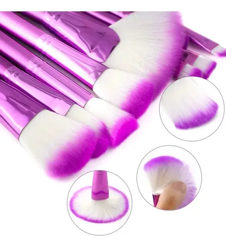 Set Completo 24 Brochas Maquillaje Pinceles Estuche Make Up Color Violeta